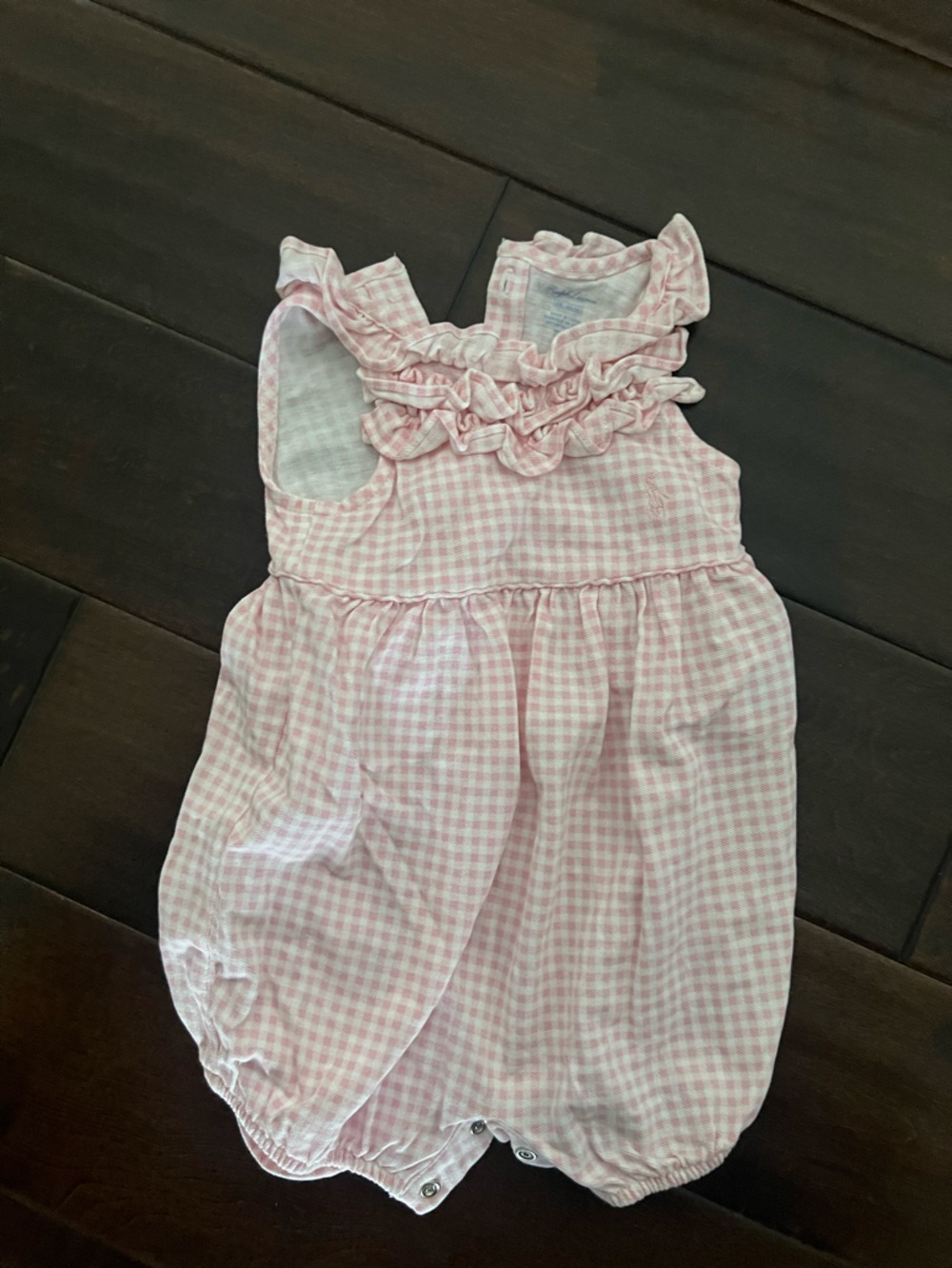 Ralph Lauren Pink and White Gingham Baby One-Piece